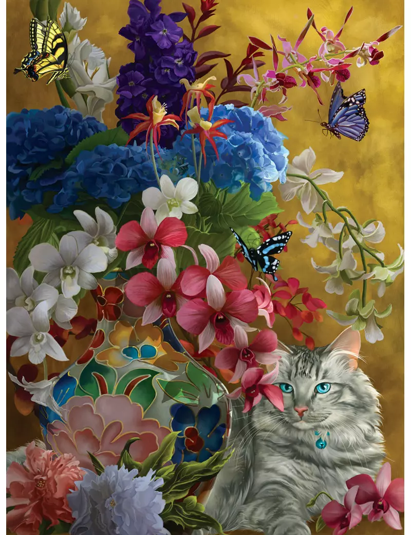 SunsOut Nene Thomas Gilded Cats and Flowers 1000 darabos kirakó